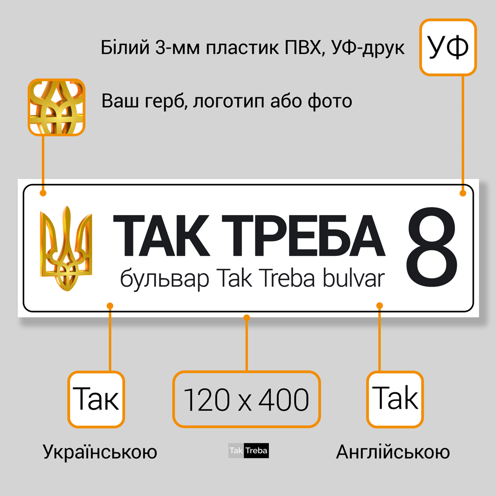 Tabliczka adresowa z logo, herbem lub zdjęciem i dwujęzyczna (opcjonalnie) 120x400 mm